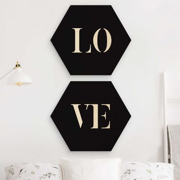 Hexagons houten schilderijen - 2-delig Letters LOVE White Set I