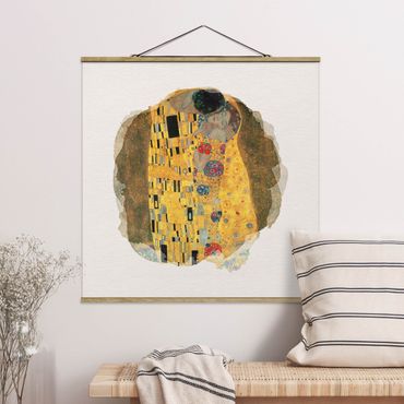 Stoffen schilderij met posterlijst WaterColours - Gustav Klimt - The Kiss
