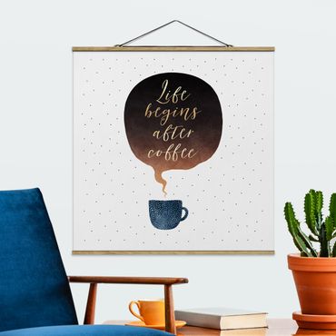 Stoffen schilderij met posterlijst Life Begins After Coffee Dots