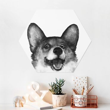 Hexagons Forex schilderijen Illustration Dog Corgi Black And White Painting