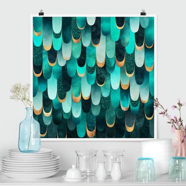 Posters Feathers Gold Turquoise