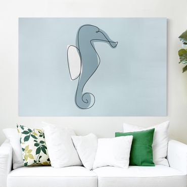 Canvas schilderijen Seahorse Line Art