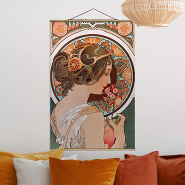 Stoffen schilderij met posterlijst Alfons Mucha - Primrose