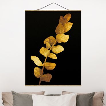 Stoffen schilderij met posterlijst Gold - Eucalyptus On Black