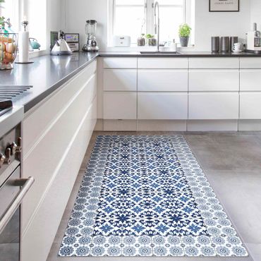 Vinyl tapijt Moroccan Tiles Floral Blueprint With Tile Frame
