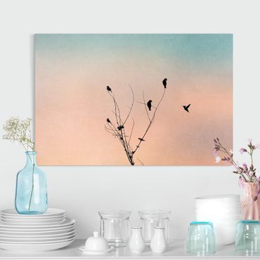 Canvas schilderijen Birds In Front Of Rose Sun II
