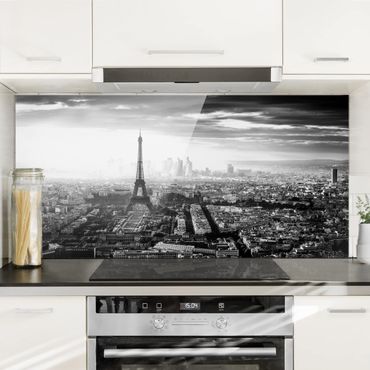 Spatscherm keuken The Eiffel Tower From Above In Black And White