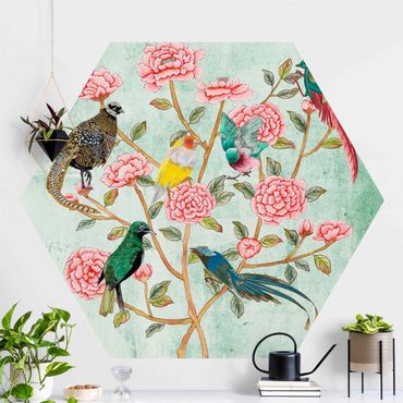 Hexagon Behang Chinoiserie Collage In Mint II