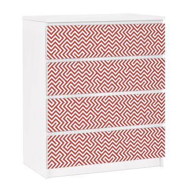 Meubelfolie IKEA Malm Ladekast Red Geometric Stripe Pattern