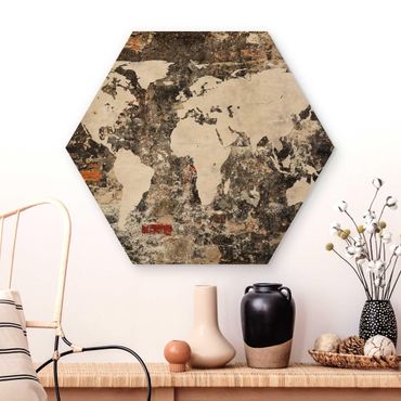 Hexagons houten schilderijen Old Wall World Map
