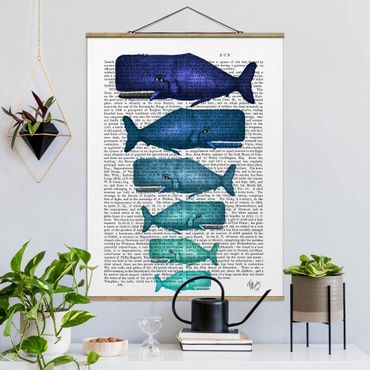 Stoffen schilderij met posterlijst Animal Reading - Whale Family
