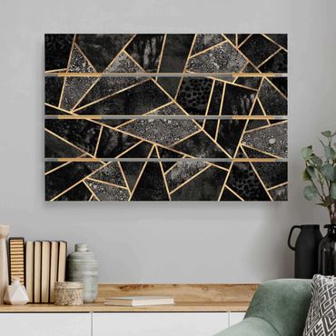 Houten schilderijen op plank Grey Triangles Gold