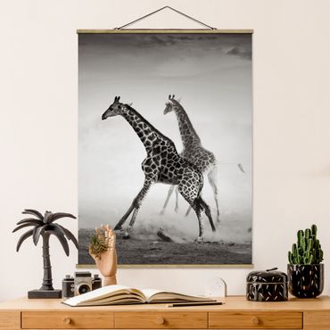 Stoffen schilderij met posterlijst Giraffe Hunt