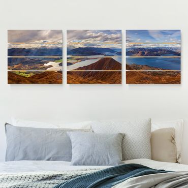Houten schilderijen op plank - 3-delig Roys Peak In New Zealand