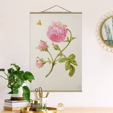 Stoffen schilderij met posterlijst Anna Maria Sibylla Merian - Wild Rose With Gracillariidae