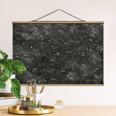 Stoffen schilderij met posterlijst Map Of Constellations Blackboard Look