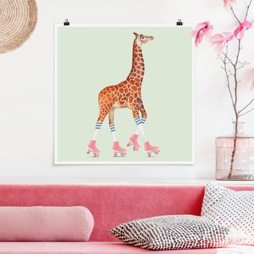 Posters Giraffe With Roller Skates