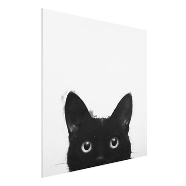 Forex schilderijen Illustration Black Cat On White Painting