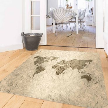 Vinyl tapijt Paper World Map Beige Brown