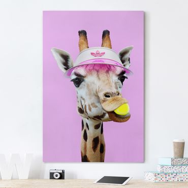 Canvas schilderijen Giraffe Playing Tennis