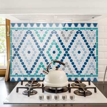 Spatscherm keuken Moroccan tile pattern turquoise blue