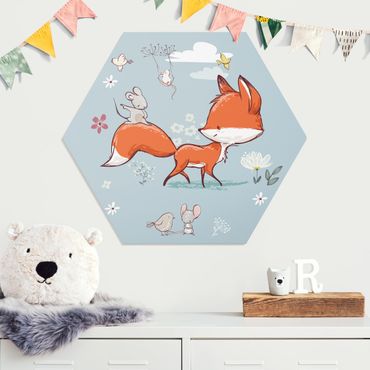 Hexagons Forex schilderijen Fox And Mouse On The Move