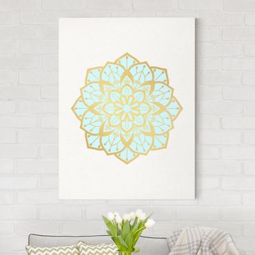 Canvas schilderijen Mandala Illustration Flower Light Blue Gold