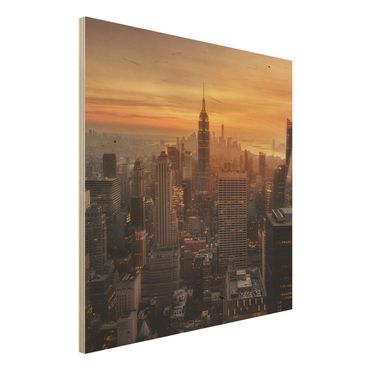 Houten schilderijen Manhattan Skyline Evening