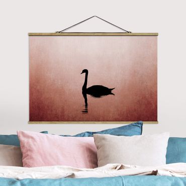Stoffen schilderij met posterlijst Swan In Sunset