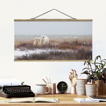 Stoffen schilderij met posterlijst Polar Bear And Her Cubs