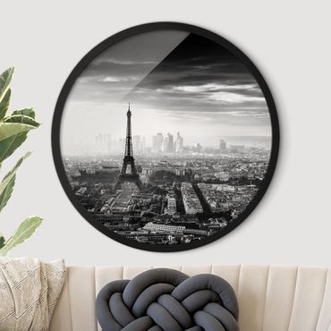 Rond schilderijen La torre Eiffel dall'alto in bianco e nero