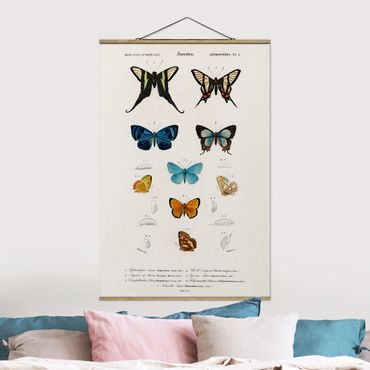Stoffen schilderij met posterlijst Vintage Board Butterflies I