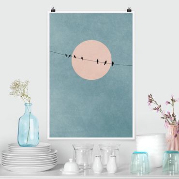 Posters Birds In Front Of Pink Sun I