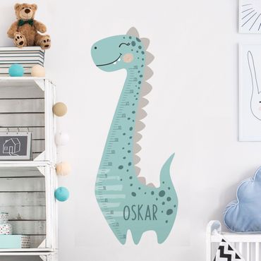 Muursticker groeimeter kinderen - Dino boy pastel with custom name