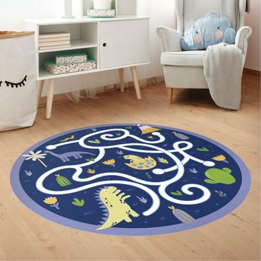 Rond vinyl tapijt Playroom Mat Dinosaurs - Dino Mom Looking For Her Baby