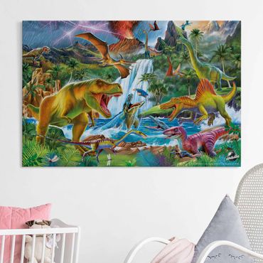 Akoestisch schilderij - Dinosaurs In A Prehistoric Storm