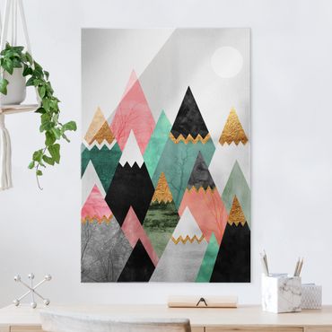 Glasschilderijen Triangular Mountains With Gold Tips