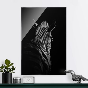 Glasschilderijen Dark Zebra Silhouette