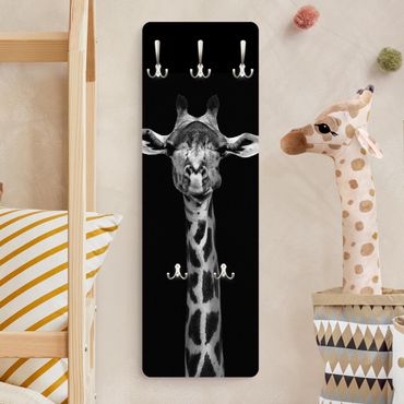 Wandkapstokken houten paneel Dark Giraffe Portrait