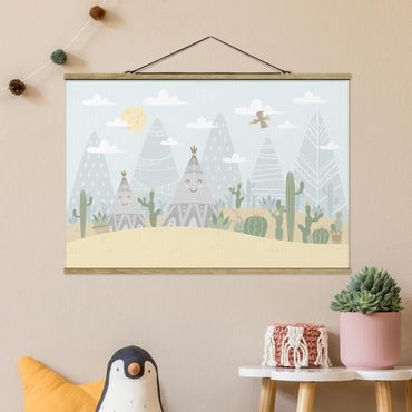 Stoffen schilderij met posterlijst Tepee With Cacti