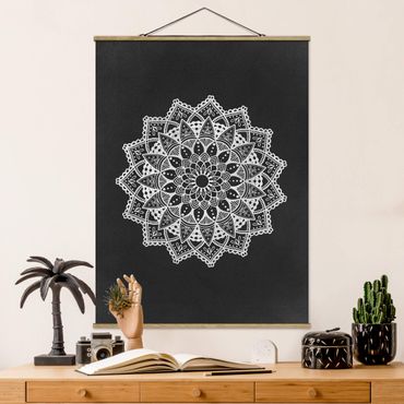 Stoffen schilderij met posterlijst Mandala Illustration Ornament White Black