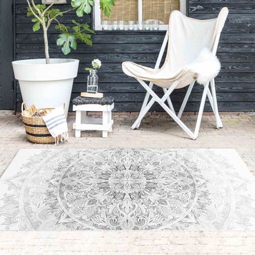 Vinyl tapijt Mandala Watercolour Ornament Pattern Black White