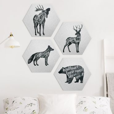 Hexagons Aluminium Dibond schilderijen - 4-delig Animals With Wisdom Set I