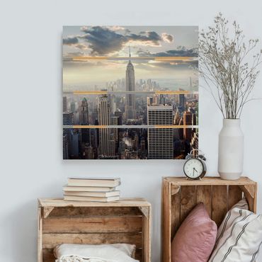 Houten schilderijen op plank Sunrise In New York