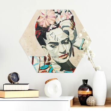Hexagons Aluminium Dibond schilderijen Frida Kahlo - Collage No.1