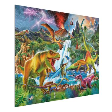 Aluminium Dibond schilderijen Dinosaurs In A Prehistoric Storm