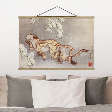 Stoffen schilderij met posterlijst Katsushika Hokusai - Tiger in a Snowstorm