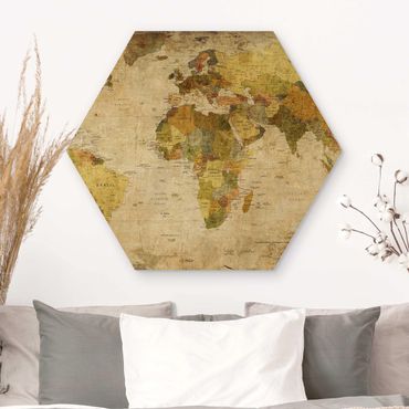 Hexagons houten schilderijen World map