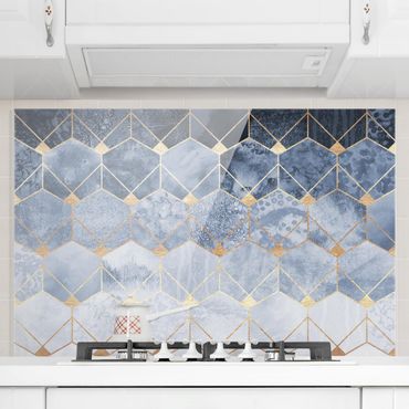 Spatscherm keuken Blue Geometry Golden Art Deco