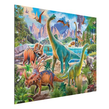 Aluminium Dibond schilderijen Brachiosaurus And Tricaterops